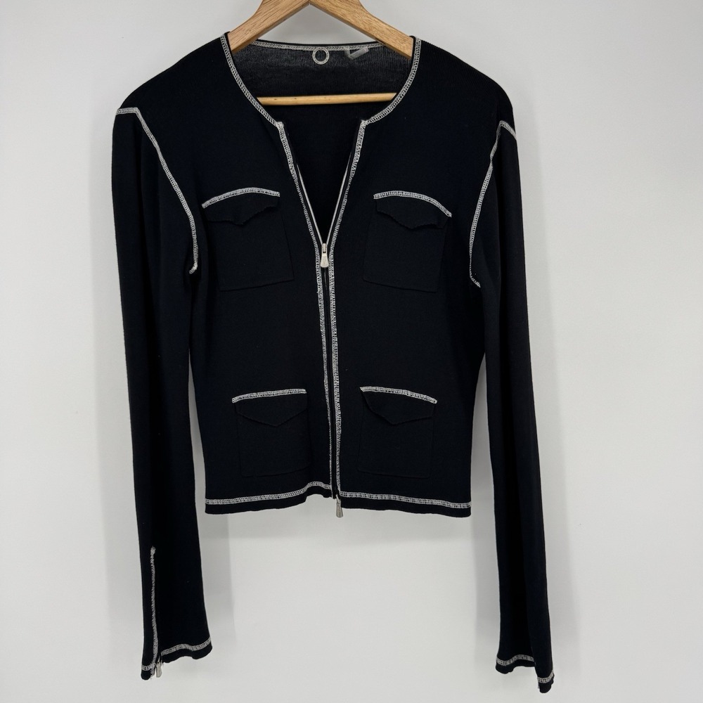 One Girl Who Anthropologie‎ Women's Ribbed Knit Sweater Jacket Black Size Medium